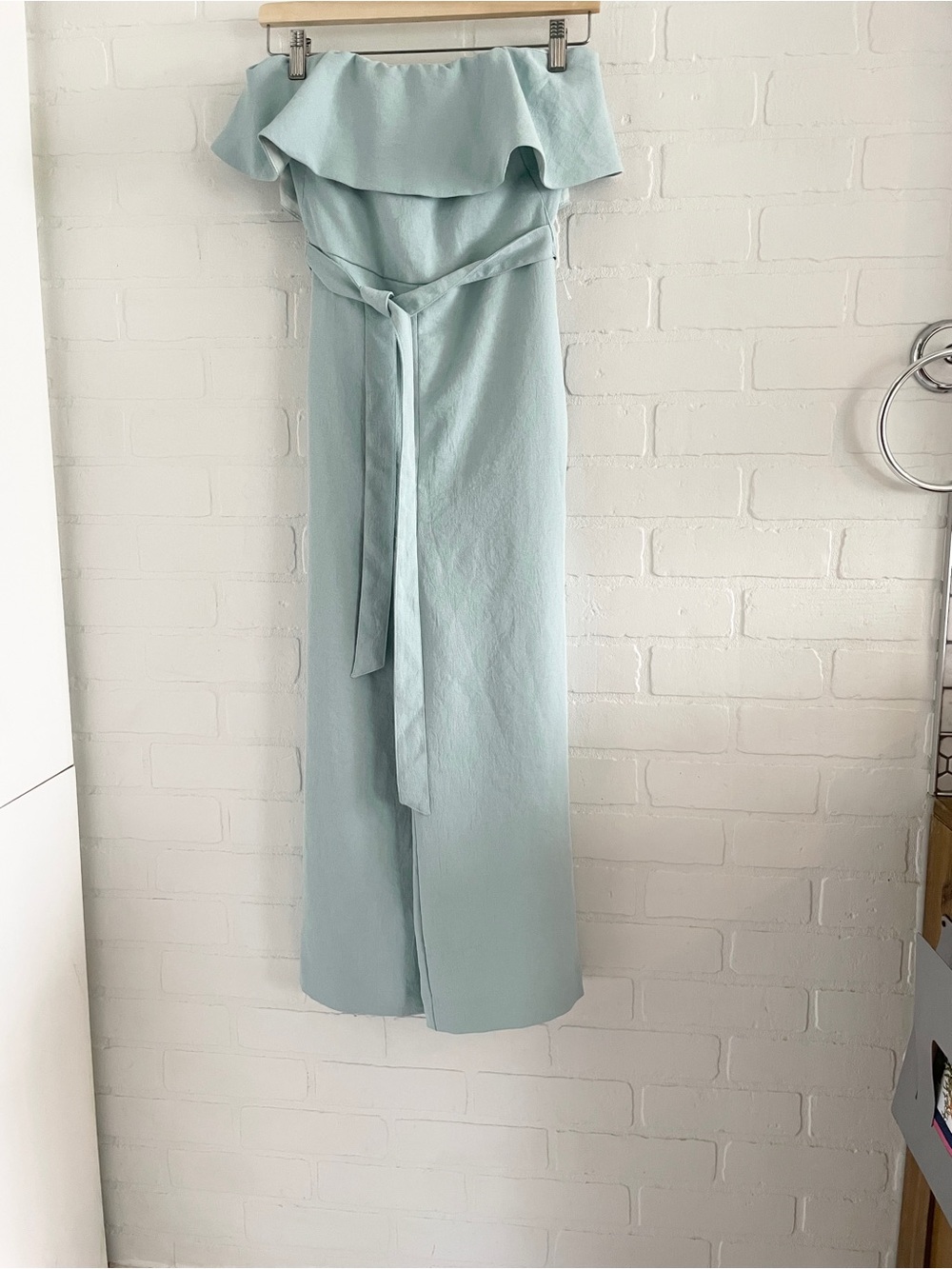 Babaton Off Shoulder Crop Jumpsuit Belted Wide Leg Crepe Mineral Blue Size 2 - Picture 5 of 16